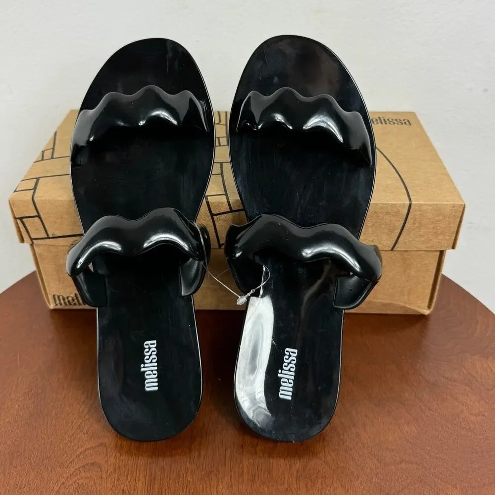New Melissa Wind Sandals in Black PVC Women's Size 8